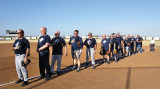 The Blue Sox line up for the singing of our National Anthem.