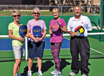 Recent members Sandy, Conni, Kathie and Rick get ready for some pickleball fun.