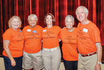 Left to right: Liz Dinkins, Fred van Naerssen, Linda Overfield, Susan Hebert and Tom Watrak, members of the Living Well Committee who worked hard to put the Senior Olympics together.