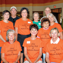 The mighty bowlers of Robson Ranch. Left to right, back row: June Rana, Larry Dietrick, Barbara Roberts, Phyllis Olson, Dwight Olson and Mary Arthur; front row: Linda Grandfield, Janice Brown, Alice Uyeda and Beverly Dietrick.