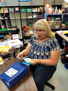 Borman Elementary teacher receives a thank you gift.