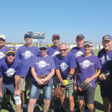 Tournament Champions, left to right front: Dennis Thomas (manager), Cindy Baker, John Blecher, Gale Hicks and Ed Spitzmueller; back: Mick Calverly, Miguel Odina, Howard Baker, Jim Reese, Jim Richardson, Doyle Hicks and Mike Mitchell