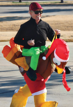 The only turkey to show up is being ridden by Teresa Blackburn Korn. Photo courtesy of Jerry Schlesinger