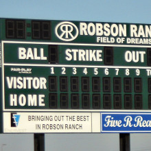 The Robson Ranch softball score board