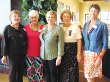 Greeters, left to right: Geraldine Gawle, Valda Bowdoin, Sharon Foy, Bev Clegg and Nancy Lussier