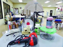 A wide variety of tools is available for members in the pottery room.