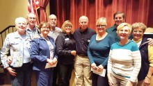First place team, Trite and True (TNT), left to right: Nancy and Lyle Nevius; Shirley and Mike Waterhouse; sponsor Brandt Travel, Toby and Gary Kronick; Jeff and Karen Synnett; Judy Ruggiero; Sandy Funkhouser