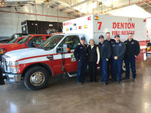 Kathleen Wazny with Fire Station No. 7 personnel