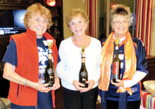 Left to right: Blind Tasting winners with trophies: Charlene Cottingham, Eileen Whittaker and Linda Sorg