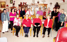 Front row: Peggy Zilinsky, hostess; Jois Ross, leader; Cynthia Kreiselmaier and Sherry Zeise; Around the table: Judy Smith, Betty Silich, Liz Peveto-Garvy, Sandra Anderson, Judy Fairchild, Martha Crump, Nancy Thomas, Lynne Hanshaw, Nancy Myers, Leslie Brooks, Barb Schmidt, Karen Payne, Anita Nelson, Nancy Nevius, Pat File, Peggy Bower, Erna Seale and Ruthie Klein