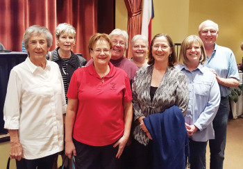 Third place team, Mental Maniacs: Mary Van Sant, Joan Moyer, Janie Farnsworth, Mary Ornberg, Joann Bostwick, Deb Allen and Chris and Mike Melo