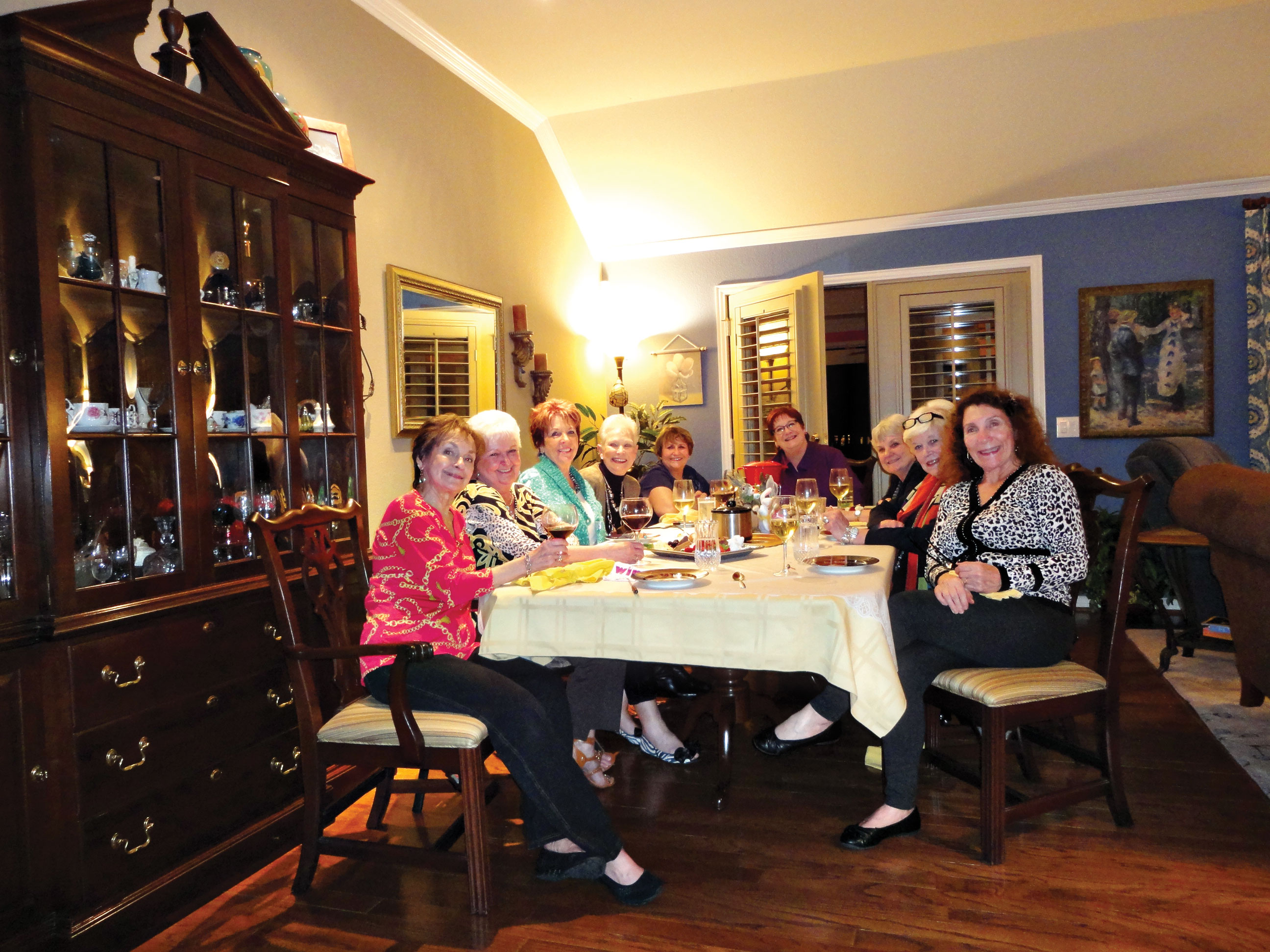 All the LOLs fondued and filled the room with laughter and anticipation of their next gathering. LtoR around the table are: Peggy Crandell, Sally Baggott, MaryAnn Carroll, Glenda Brown, Carol Cieslik, Gayle Cole, Jan Utzman, Joan Krause and Judy Ondina.