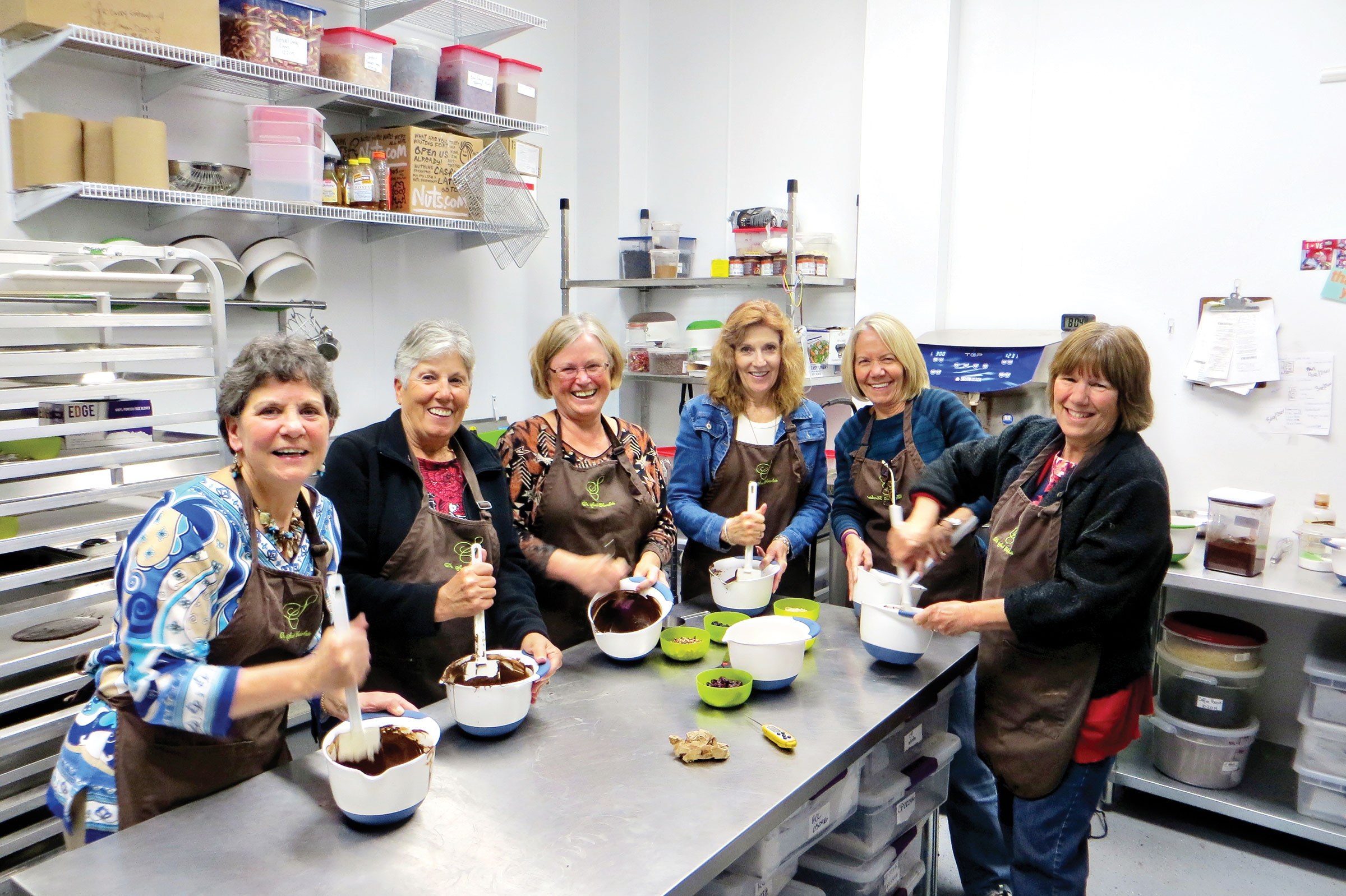 Chocolate aficionados: Vicki Baker, Susan Hebert, Sheri Twiggs, Joyce Frey, Conni Bjella and Nancy Burns
