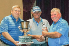 From left to right: David Thatcher, Wildhorse Golf Club, Head Golf Professional; Ted Dunson, Robson Cup Winner 2016 and Joe Cooper, President, Robson Ranch Men’s Golf Association