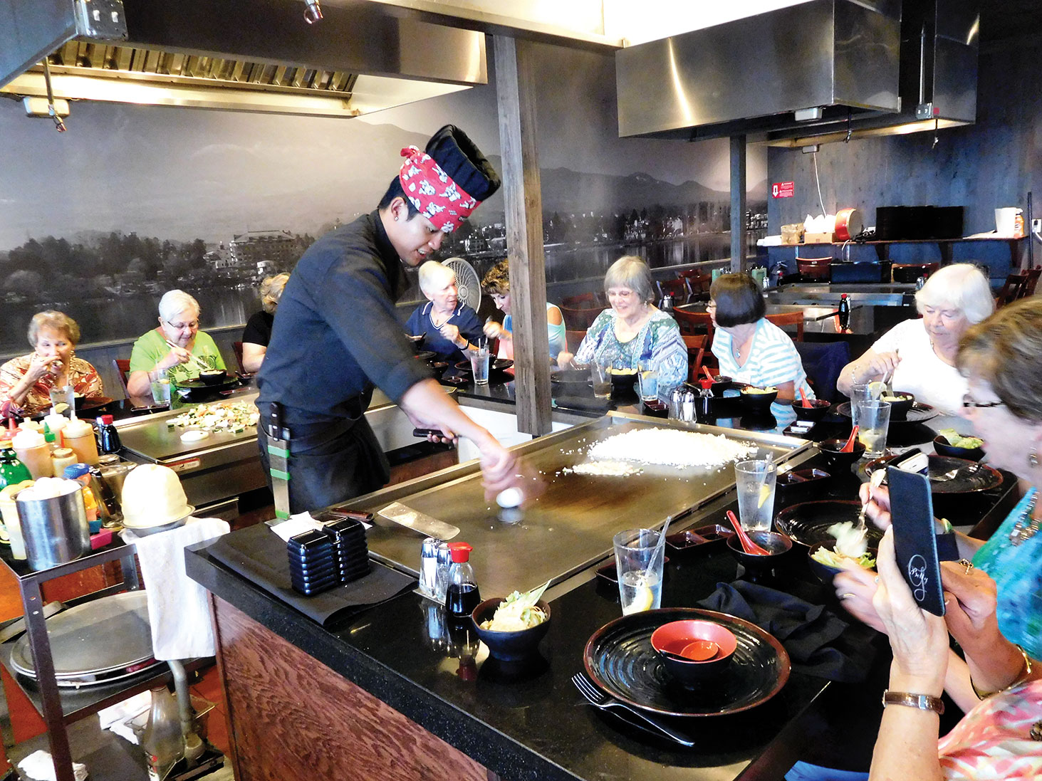 Rockin’ Red Ranchers are entertained by the Hibachi chef with his amazing skills.