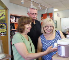 HP members Ellen Sullivan, Marion Napurano and Luther Robinson glaze shopping at Trinity Clay and Glaze