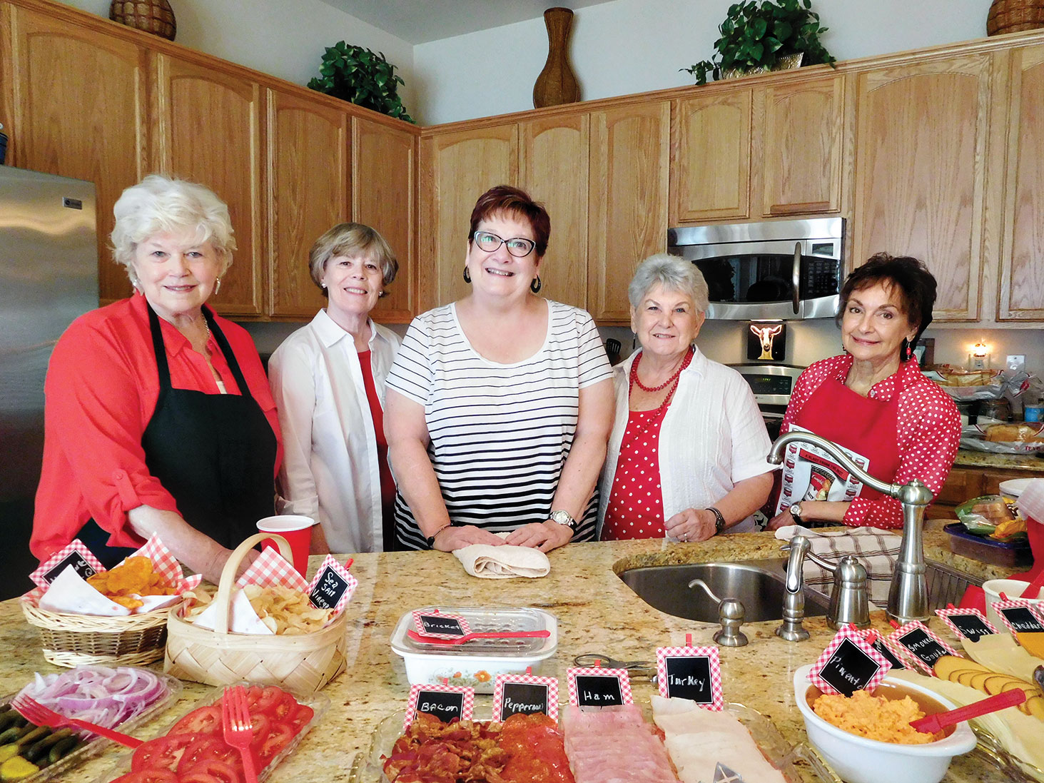 Left to right: Cheesy Chicks Joan Krause, Rosemary Weinstein, Gayle Coe, Jan Utzman and Peggy Crandell