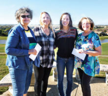 Fellowship at the Ranch Church members Doris Koenig, left, of Robson Ranch and Edie Jones, far right, present Lynnie Anderson, City Director, second from left, and Lexie Chamberlain, volunteer, a check from Fellowship at the Ranch.