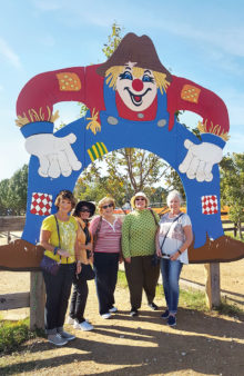 Left to right: Phyllis Ayers, Judy Smith, Linda Terry, Judy Loomis and Nanci Zipes visit the Flower Mound Pumpkin Patch.