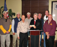 SOT Secretary Bill Wright, front left, and Doyle Hicks with the Featherheads