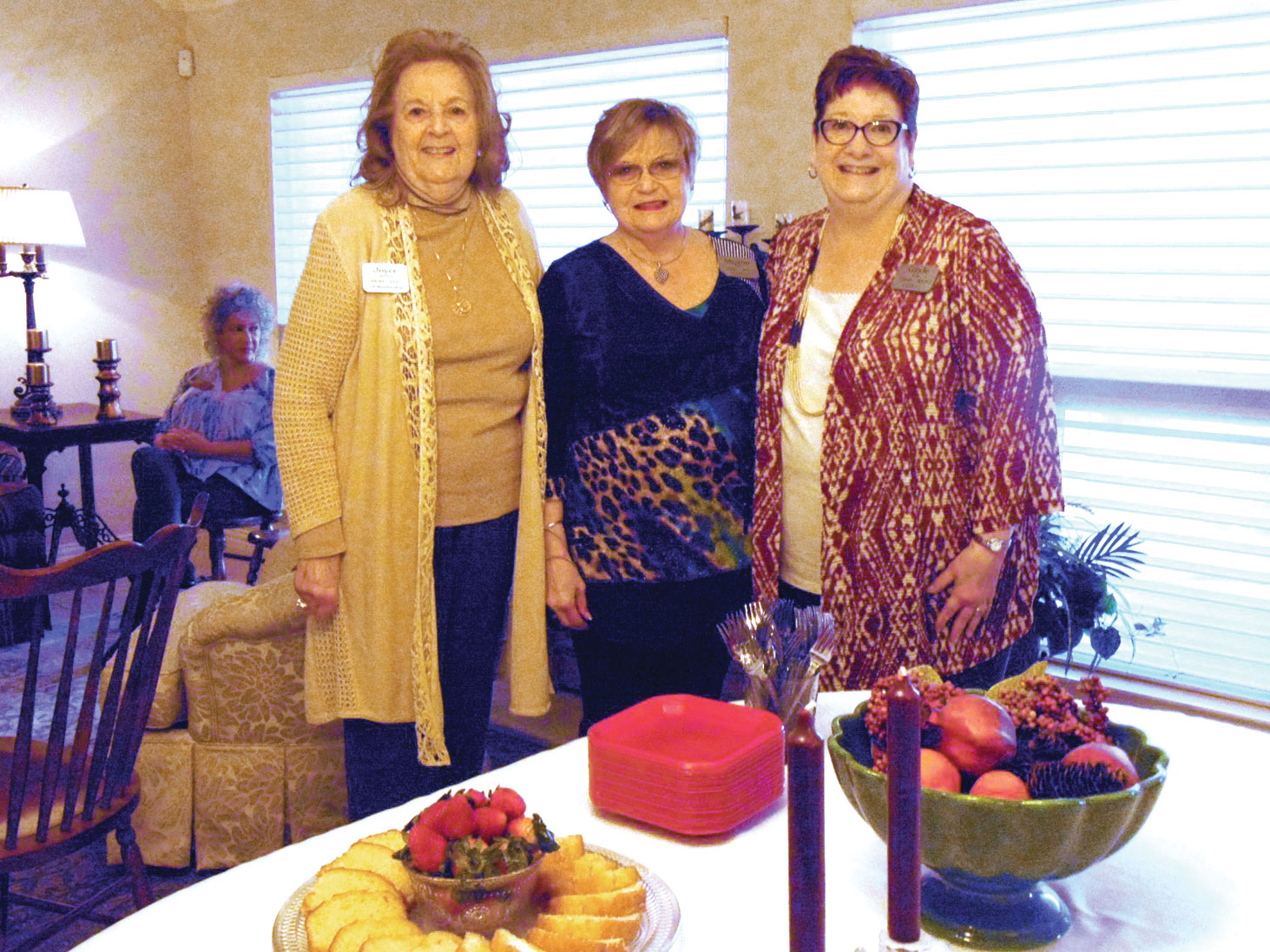 Women’s Club’s first New Member Coffee in 2017. Hosts (left to right) Joyce Ambre, membership, Sharon Foy, president and Gayle Coe, publicity