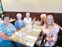 Lovely Ladies in attendance: Jacque Geist, Betty Langston, Bobbie McClintick; right side: Norma Thompson and Lane Adams, her daughter; photo by Nancy Thomas