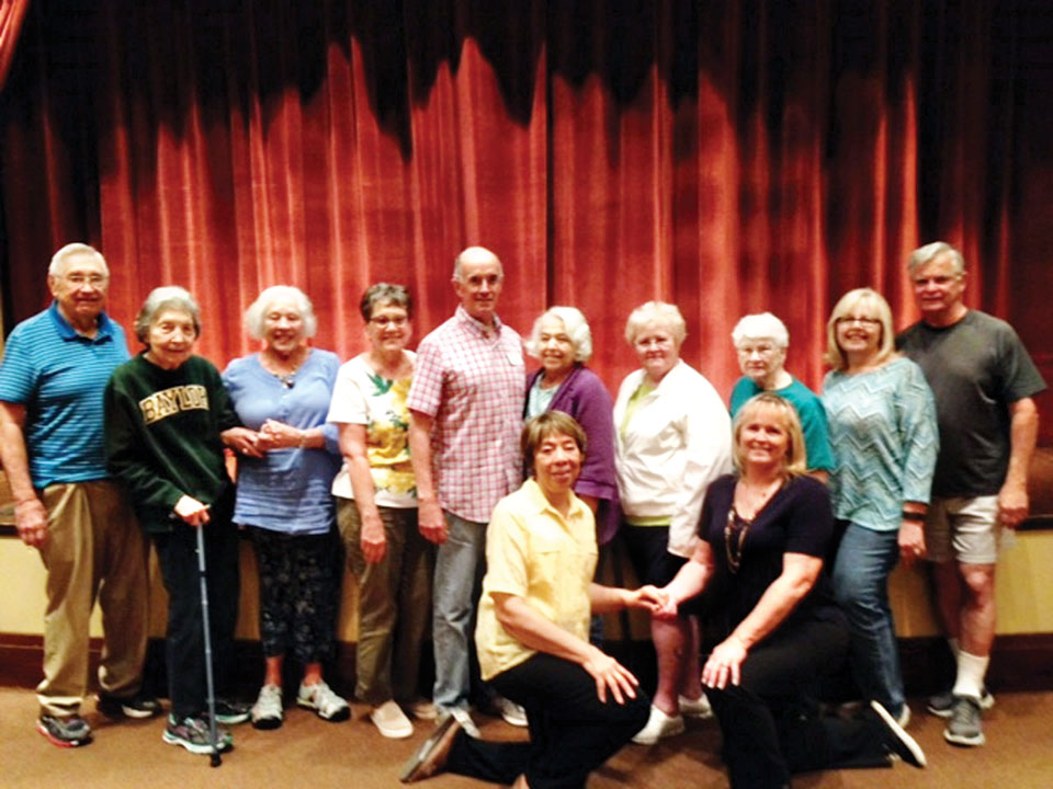 Standing left to right: Thomas Turk, Jean Talley, Linda Zealy, Connie and Gary Chaffee, Birdie Kasner, Grace Ann Gallagher, Doris Lashlee, Marion and John Napurano; kneeling in front: Balance coaches Marie Milleage and Leslie Buell; not shown: Brenda Alford, Diane Johnson, Phyllis Lustgarten, Debbie Niemi