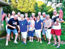 Back row: Joanie Price, Jim Price, Scott Lancaster, Wynn Lancaster, Candy Atchison, VB Atchison and Greg Lenski; front row: host Bob Brown, hostess Carolyn Brown, Joanne Urrutia, Cheryl Lenski, Jean Dubiel and Jim Zimmerman; missing from the picture: Jan and Jerry Angus, Joyce Betty