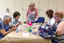 Jean Euker demonstrates paper piecing.