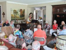 Pastor Jeff, Judy, Madelena Munoz, Karen Wesselmann, Kathy Bailey and at side Marty and Kathy Visser; photographer, Roger Thomas