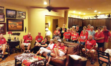 Left to right, front row: Larry Muff, Dave Teachman, Joe Browning, Karen Skokan, Cel Muff, Brenda Mannschreck and Marti Harnly; second row: Rick and Kathy Elias, Dennis and Marcia Wolf, Alan and Sandy Boyd, Janet and Bob Rogers; third row: Virginia Wheeless, Barb Browning, Don Skokan, Sandi Teachman, Ron and Judy Kahle, Jacque and Jack Geist. Not pictured: Doyle Mannschreck and Bud Wheeless