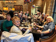 In attendance were (left to right) Carole Johnston, Dorothy Hogan, Jean Dubiel, Jim Zimmerman (guest), Lynn Pierce (guest), J. Gallacher, Robin Williams, Rebecca Elsen, Sylvia Mawhee, Tracy Grunig, and Gayle Brothers.