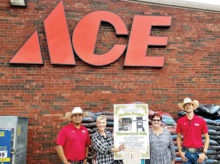 From left to right: Pablo Herrera (store manager), Nancy Garre (ways and means chair), Gayle Coe (president), and Samuel Smethers (assistant manager)