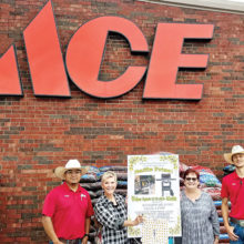 From left to right: Pablo Herrera (store manager), Nancy Garre (ways and means chair), Gayle Coe (president), and Samuel Smethers (assistant manager)