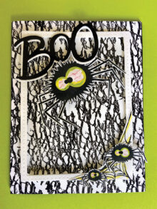 My card for my grandson. He likes all things spooky, so the eyes are a bit scarier looking than what Tami demonstrated.