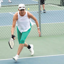 Connie Cline participating in Pickleball Club’s recent Shootout event held March 13. Looking good, Connie!