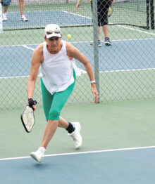 Connie Cline participating in Pickleball Club’s recent Shootout event held March 13. Looking good, Connie!